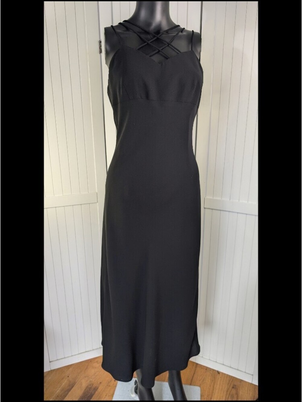 Vintage Y2K Evan Picone Black Lattice Strappy Midi Dress Size 12 Formal